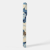 藍色の白いバラの背景 iPhoneケース (右側面)