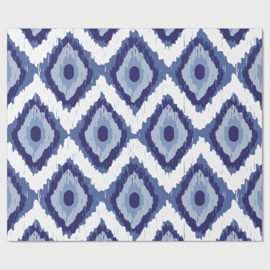 藍色の種族のイカットのダイヤモンドの白シェブロン ラッピングペーパー (フラット)