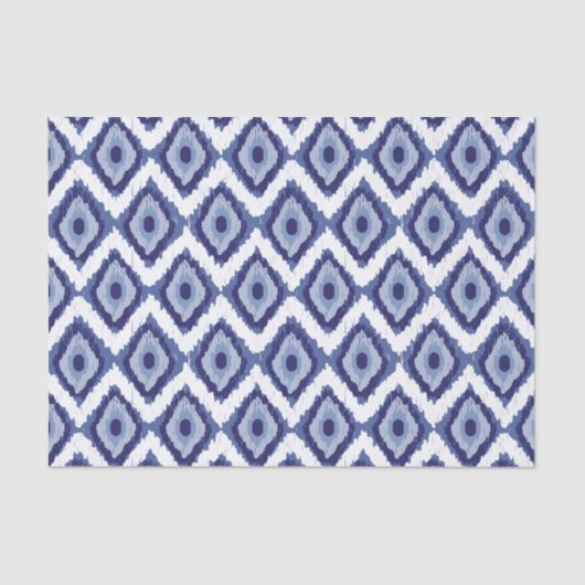 藍色の種族のイカットのダイヤモンドの白シェブロン 薄葉紙 (正面)