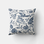 藍色のWoodblockの花柄の枕 クッション (裏面)