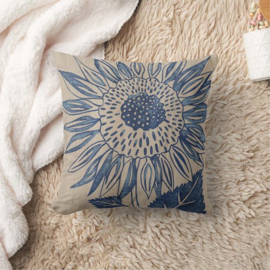 藍色ひまわり クッション (ブランケット)