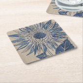 藍色ひまわり スクエアペーパーコースター (アングル)