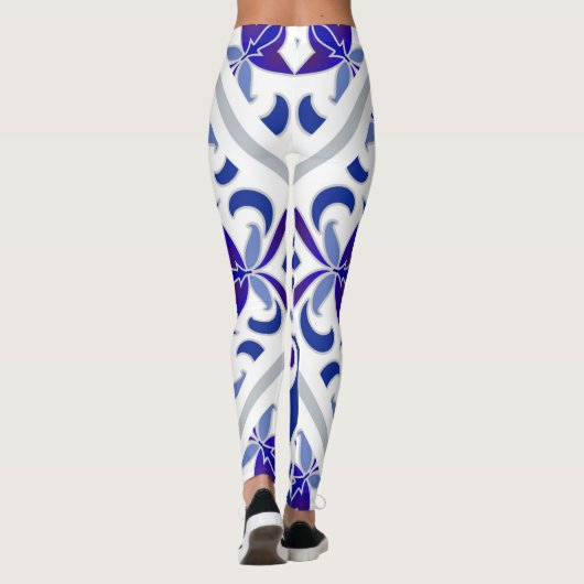 藍色ポルトガルのアズレジョスブルーとホワイトタイル レギンス (裏面)