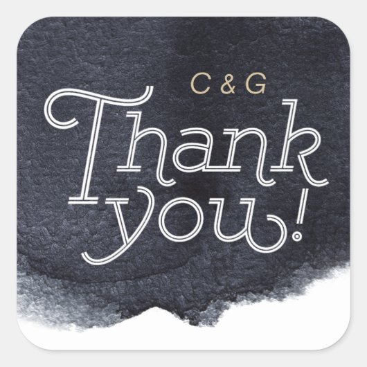 藍色モダンのシンプル結婚感謝してい君 スクエアシール (正面)