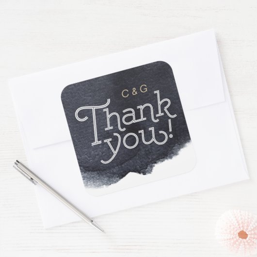 藍色モダンのシンプル結婚感謝してい君 スクエアシール (封筒)