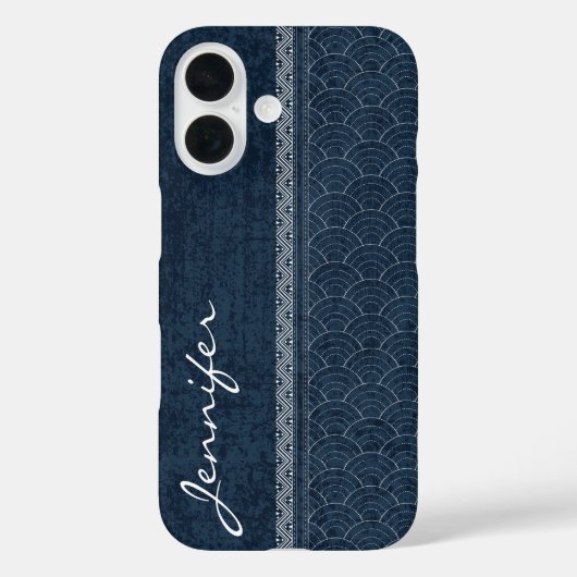 藍色刺し子模様の日本刺繍 名前 Case-Mate iPhoneケース (裏面)
