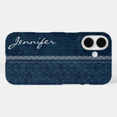 藍色刺し子模様の日本刺繍 名前 Case-Mate iPhoneケース (裏面 (横))