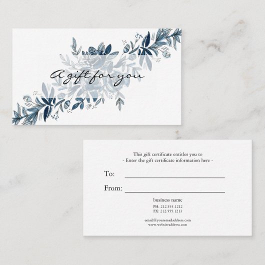 藍色水彩花の贈答証 名刺 (正面/裏面)