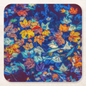 藍色落ち葉うずまき模様 スクエアペーパーコースター (正面)
