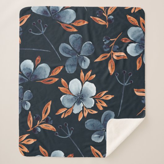 藍花の水色シームレスフローラルパターン シェルパブランケット (正面)