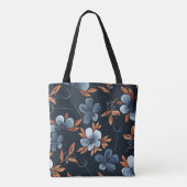 藍花の水色シームレスフローラルパターン トートバッグ (裏面)