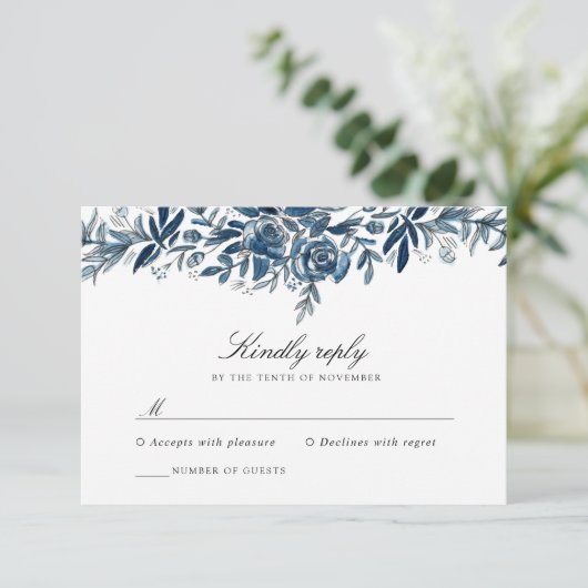 藍花結婚の名刺 出欠カード (スタンド正面)