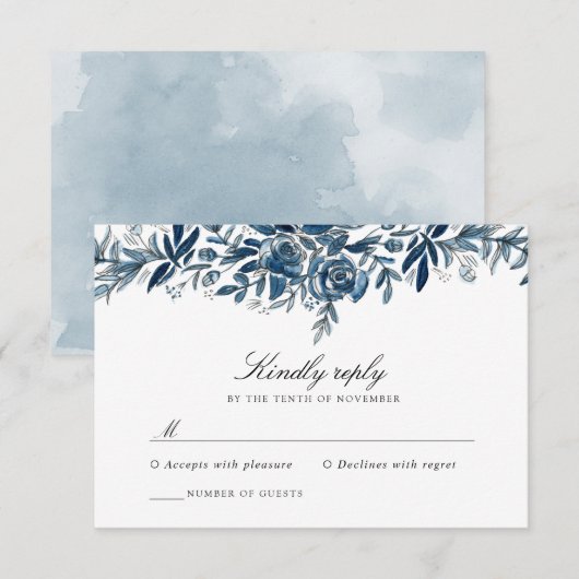 藍花結婚の名刺 出欠カード (正面/裏面)