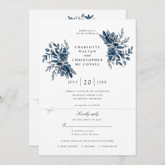 藍花結婚式招待状w rsvp添付 招待状 (正面/裏面)