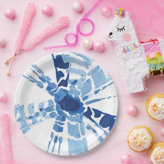 藍青しぼり日が差すことの水色 ペーパープレート (パーティー)