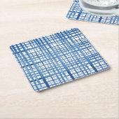 藍青しぼり水彩グリッドパターン スクエアペーパーコースター (アングル)