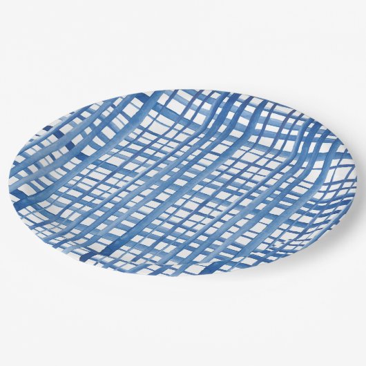 藍青しぼり水彩グリッドパターン ペーパープレート (アングル)