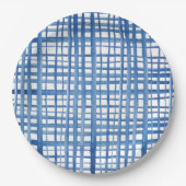藍青しぼり水彩グリッドパターン ペーパープレート (正面)