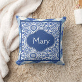 藍青と白モノグラム枕 クッション (ブランケット)
