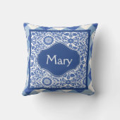 藍青と白モノグラム枕 クッション (裏面)