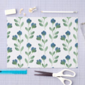 藍青と緑の水彩花模様 薄葉紙 (クラフト)