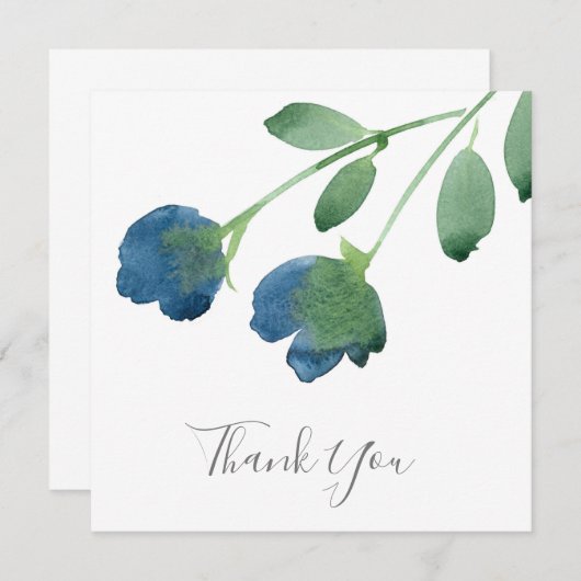 藍青と緑の水色の花ありがとう サンキューカード (正面/裏面)