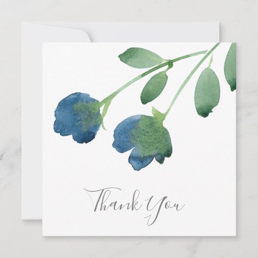藍青と緑の水色の花ありがとう サンキューカード (正面)