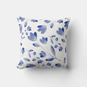 藍青の水彩花茎模様 クッション (正面)