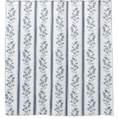 藍青の水色のストライプ シャワーカーテン (正面)