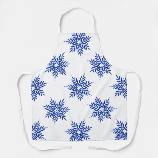 藍青の水色のスノーフレーク模様 エプロン (正面)
