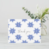 藍青の水色のスノーフレーク模様 サンキューカード (スタンド正面)