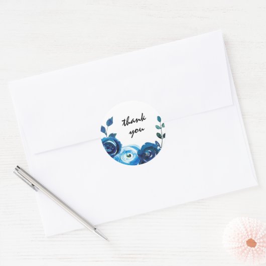 藍青の水色のフローラ感謝していお好み ラウンドシール (封筒)
