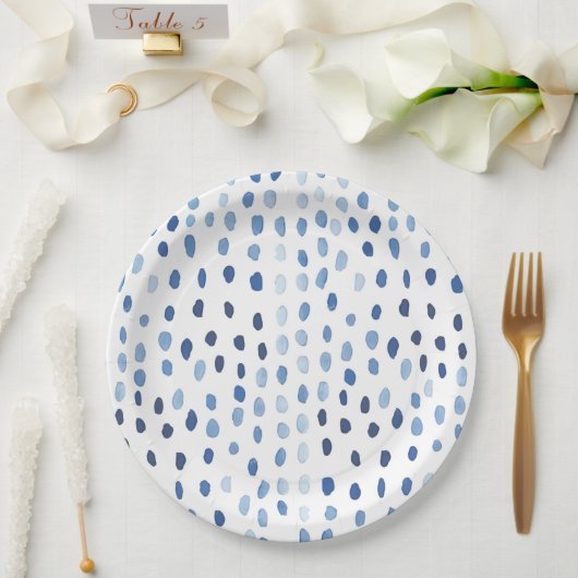 藍青の水色の水玉模様絞り ペーパープレート (ウェディング)
