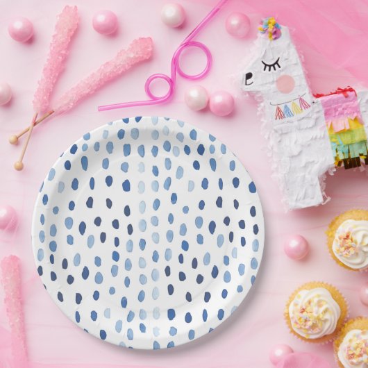 藍青の水色の水玉模様絞り ペーパープレート (パーティー)