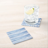 藍青の水色ストライプの日本の絞 スクエアペーパーコースター (インサイチュ)