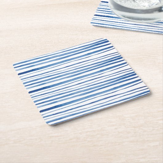 藍青の水色ストライプの日本の絞 スクエアペーパーコースター (アングル)