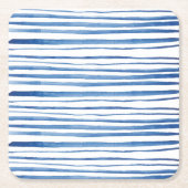 藍青の水色ストライプの日本の絞 スクエアペーパーコースター (正面)