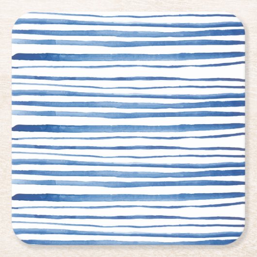 藍青の水色ストライプの日本の絞 スクエアペーパーコースター (正面)