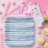 藍青の水色ストライプの日本の絞 ペーパープレート (パーティー)