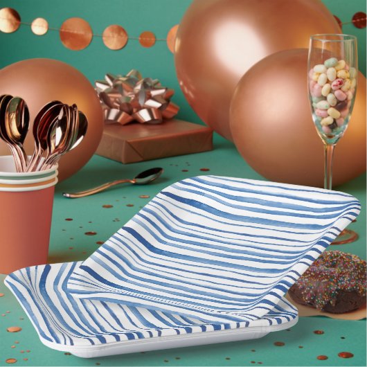 藍青の水色ストライプの日本の絞 ペーパープレート (複数)