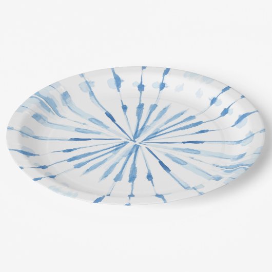 藍青の水色日が差すこと絞り ペーパープレート (アングル)