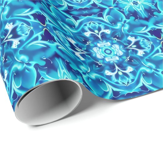 藍青の色合いの水彩曼荼羅花 ラッピングペーパー (ロールコーナー)