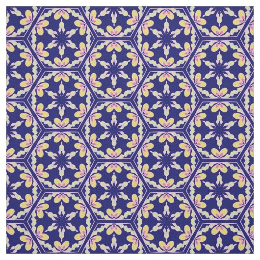 藍青スペインの瓦地中海の模様 ファブリック (見本)