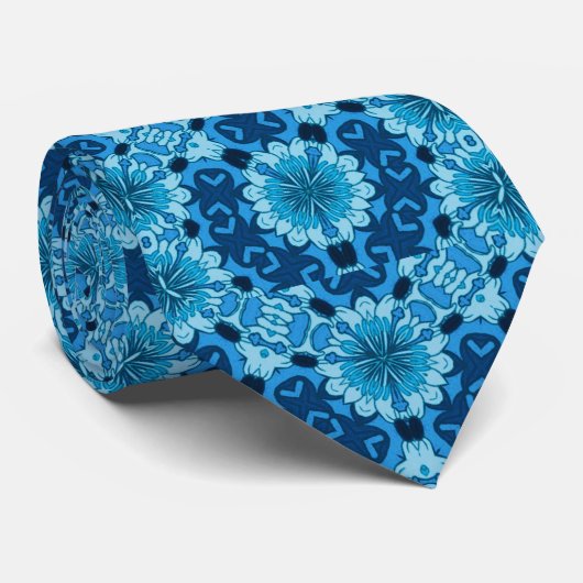 藍青フローラ中国のタイル模様 ネクタイ (ロール)