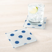 藍青水色水玉模様絞り模様 ガラスコースター (アングル)