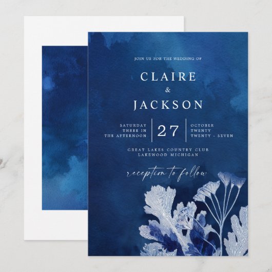 藍青結婚植物薬 招待状 (正面/裏面)