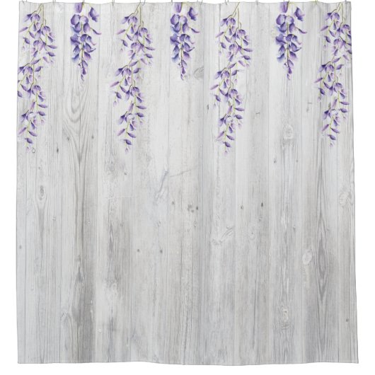藤つる植物オンホワイトウッドフェンス シャワーカーテン (正面)
