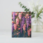 藤とピンクのバラの花盛り ポストカード (スタンド正面)