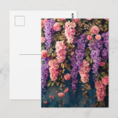 藤とピンクのバラの花盛り ポストカード (正面/裏面)