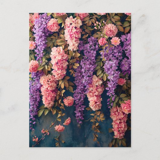 藤とピンクのバラの花盛り ポストカード (正面)